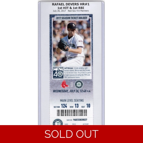 Rafael Devers 1st HR #1 HIT RBI 2017 Red Sox @ Mariners 7/26 Full Ticket NELSON